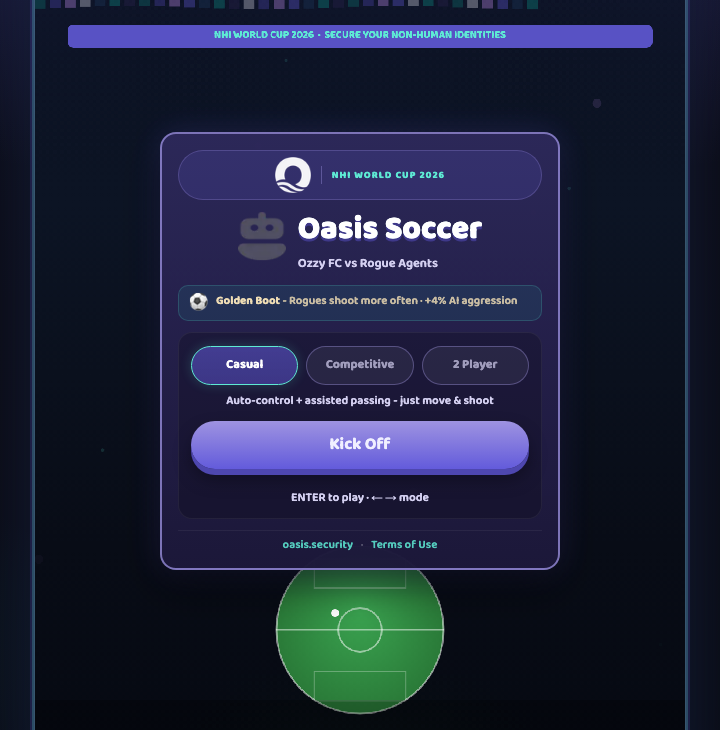 Oasis Soccer menu: Ozzy FC vs Rogue Agents, casual, competitive and 2-player modes
