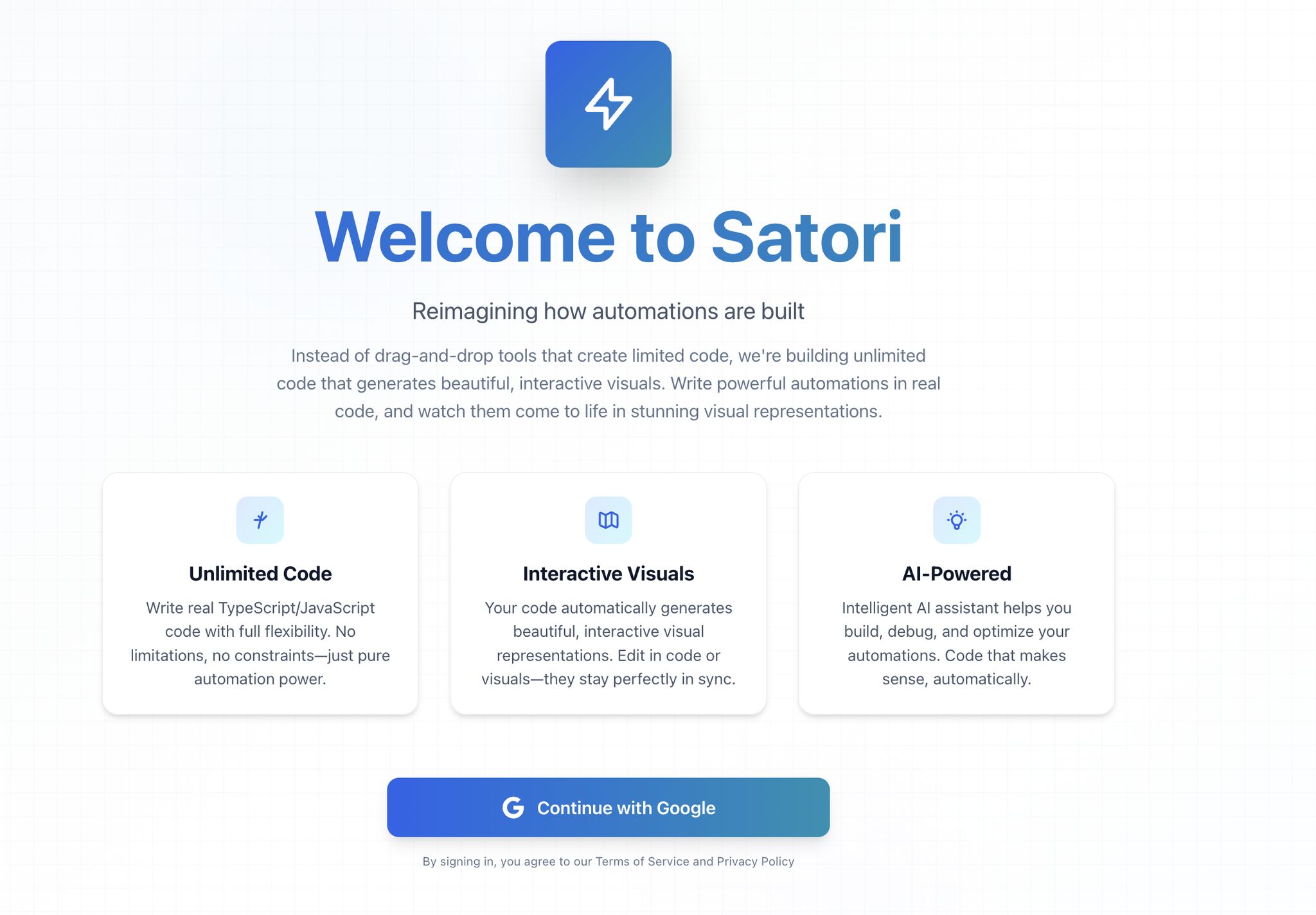 Satori welcome screen: reimagining how automations are built